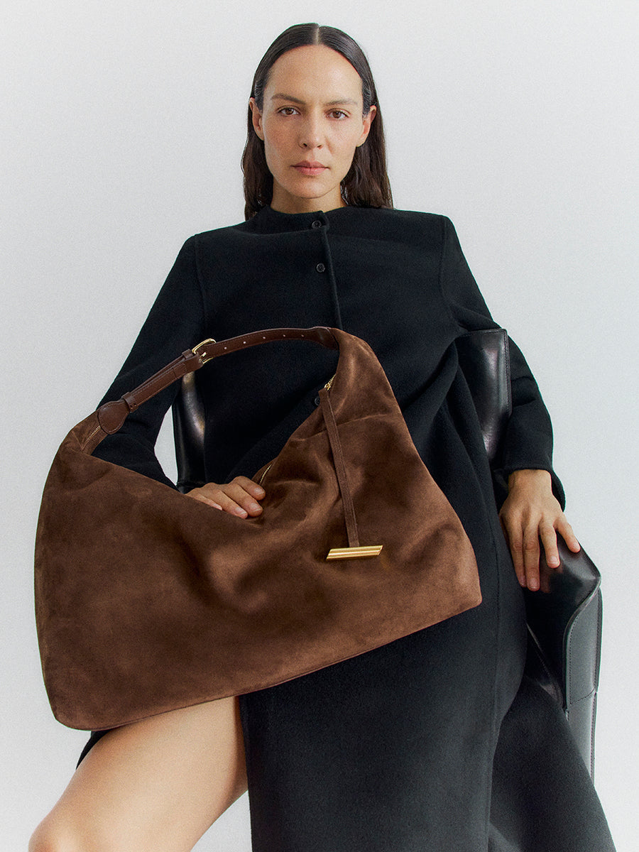 Pillow Hobo Suede Dark Brown - Liffner