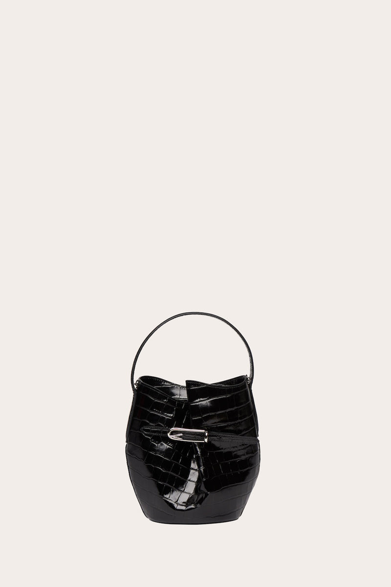 Belted Bucket Bag Mini Black Croc - Liffner Belted Bucket Bag Mini Black Croc - Liffner