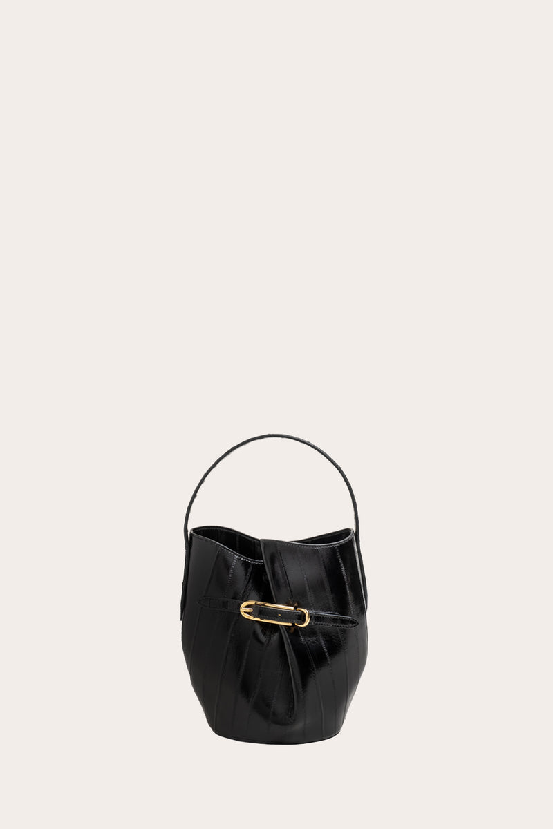 BeltedBucketBagMiniEelSkinFron