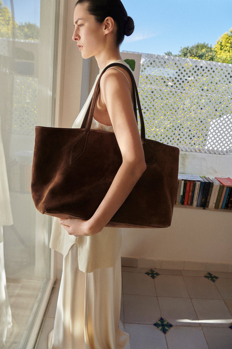 Mega Sprout Tote Dark Brown Suede - Liffner