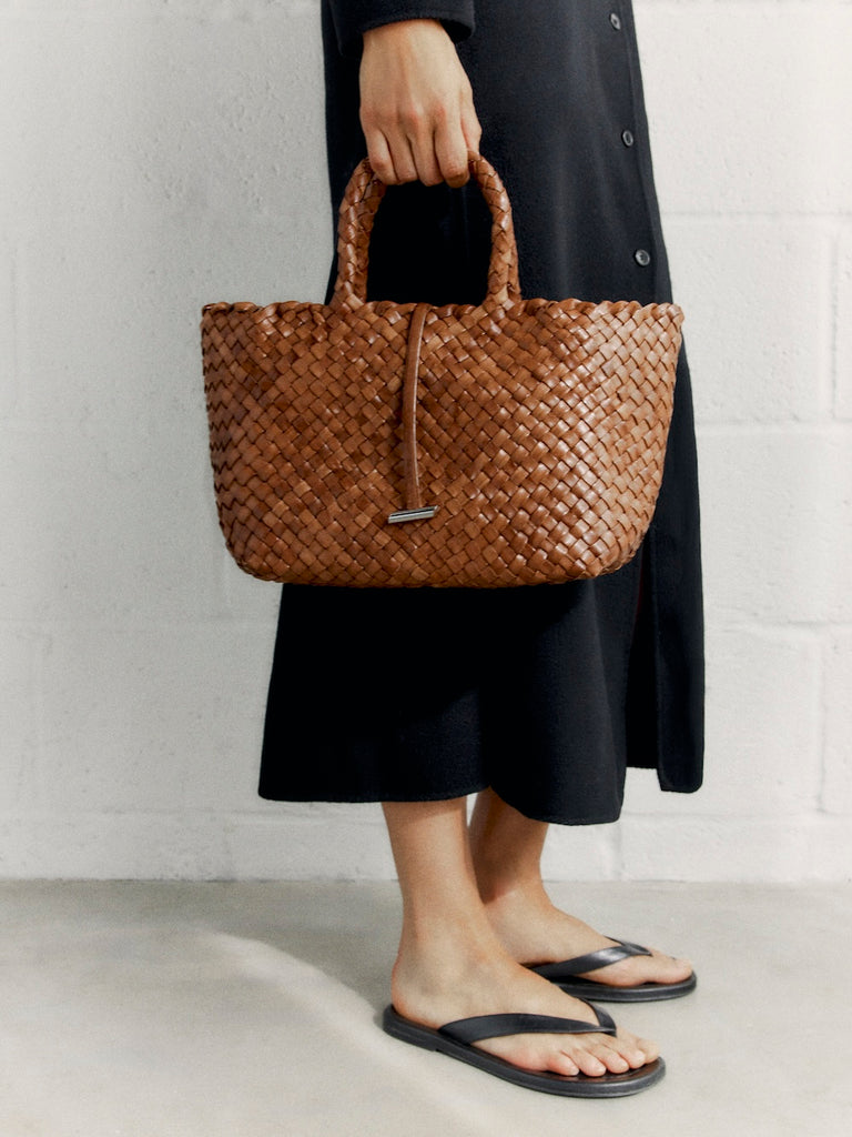 Midi Leather Basket Light Brown - Liffner