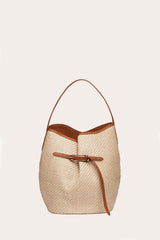 Belted Bucket Bag Large Beige Raffia