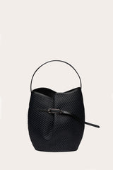 Belted Bucket Bag Large Black Raffia