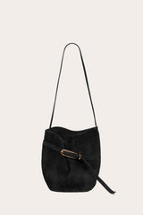Belted Bucket Bag Black Suede