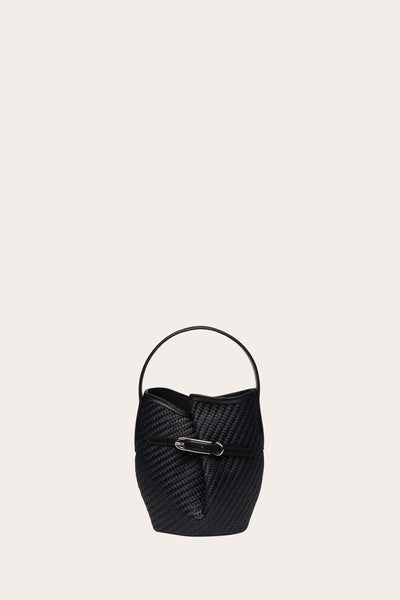 Belted Bucket Bag Mini Black Raffia