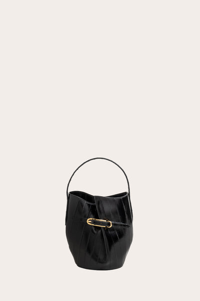 Belted Bucket Bag Mini Black Eel