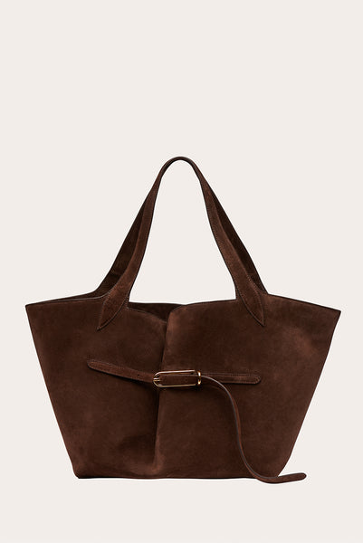 Belted Tote Dark Brown Suede